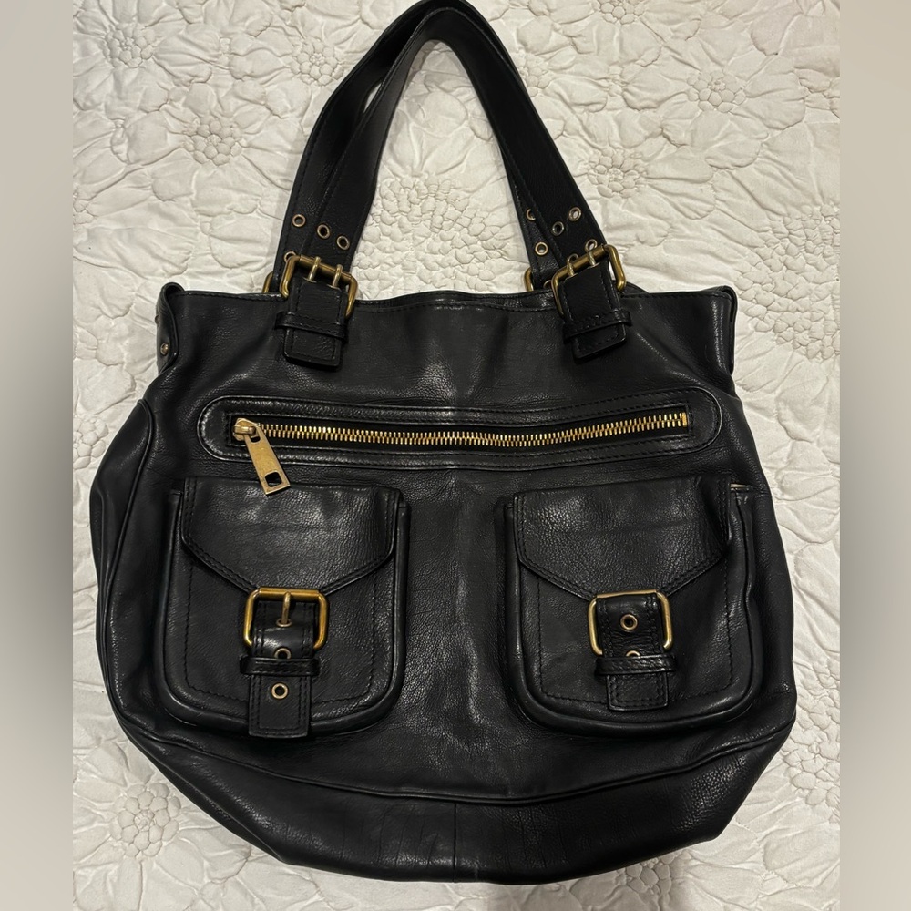 Marc Jacobs Black Leather Tote with Gold Hardware
